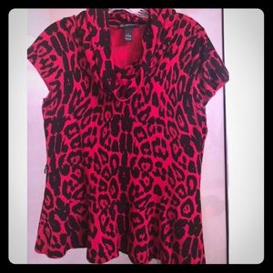 Red and black leopard print blouse